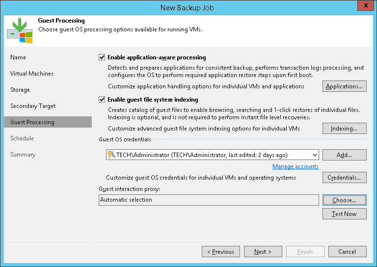创建应用感知备份作业
