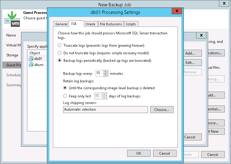 创建应用感知备份作业