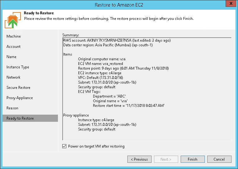 第 10 步验证还原设置