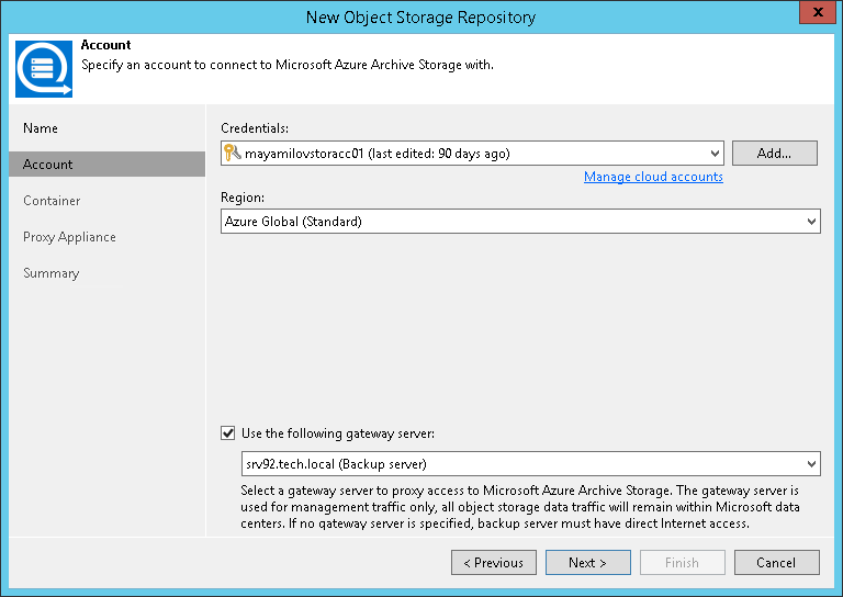 第 2 步指定对象存储帐户 