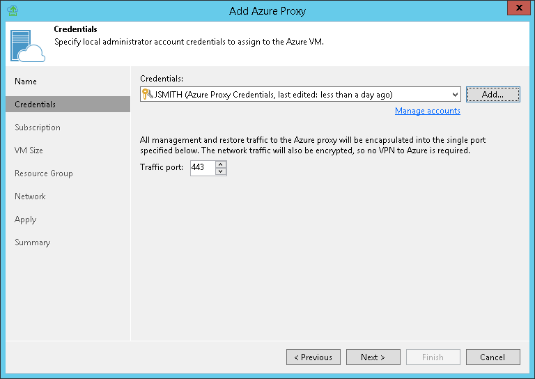 Step 3. Specify Credentials and Transport Port