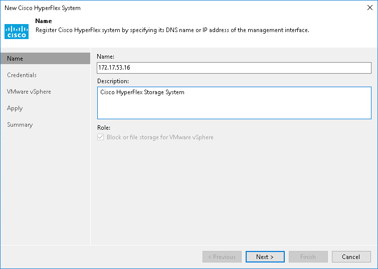 Step 2. Specify Storage Name or Address and Storage Role