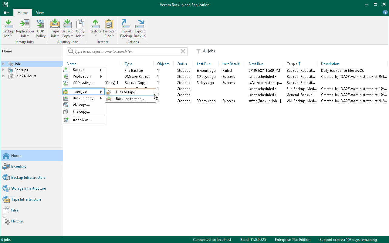 Step 1. Launch New File to Tape Job Wizard
