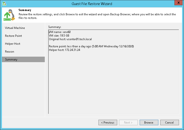 第7步。验证还原设置