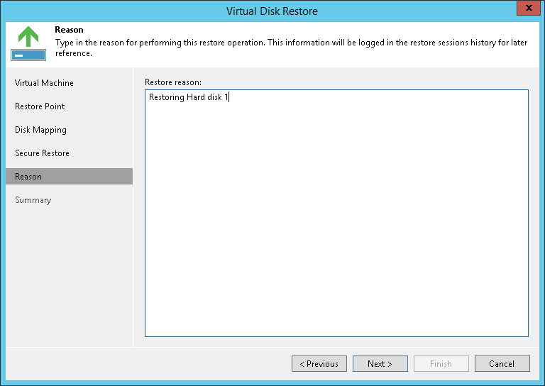Step 6. Specify Restore Reason