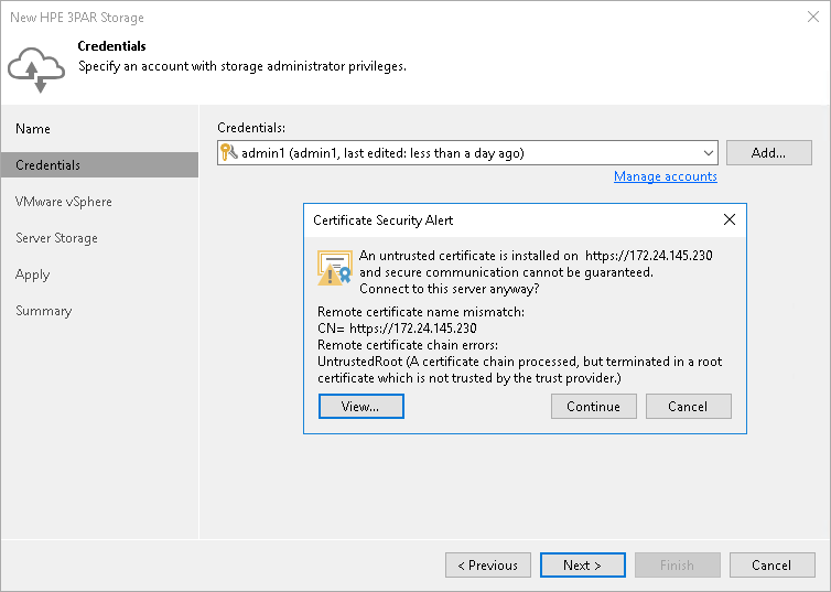Step 3. Specify Credentials