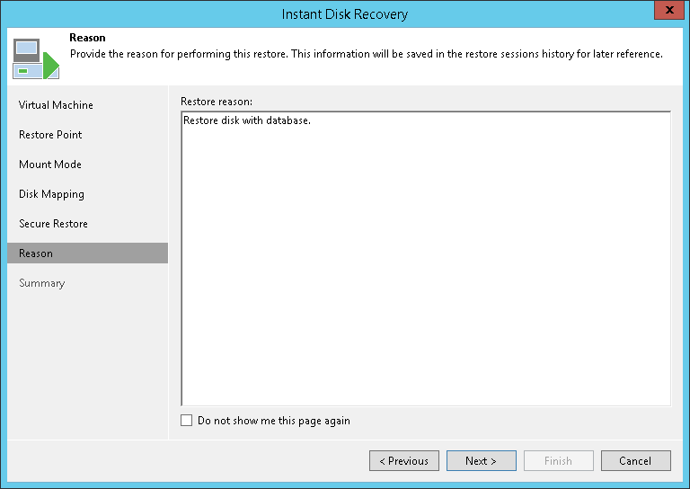 Step 7. Specify Restore Reason