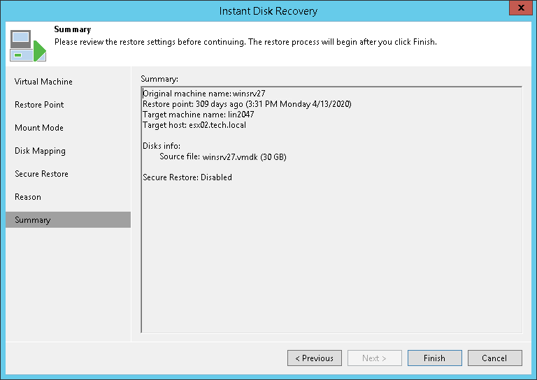 Step 8. Verify Recovery Settings