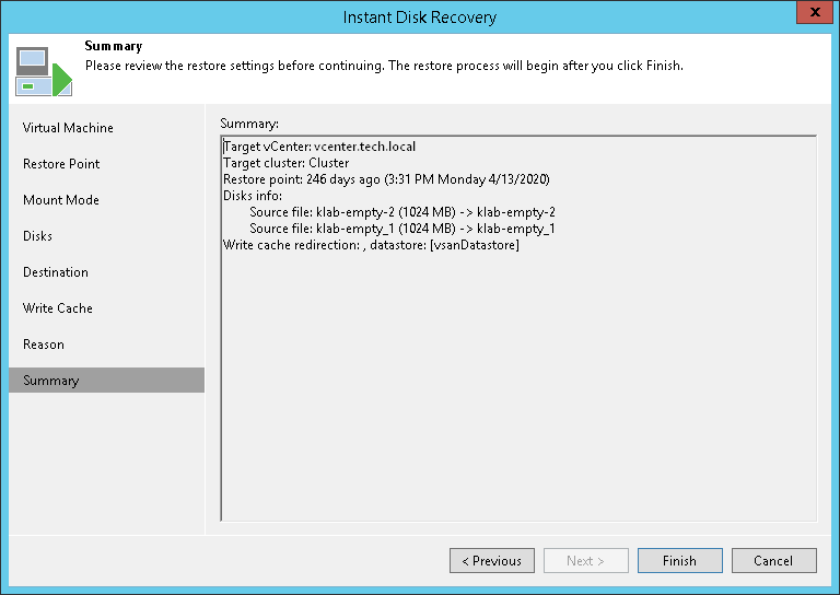 Step 9. Verify Recovery Settings