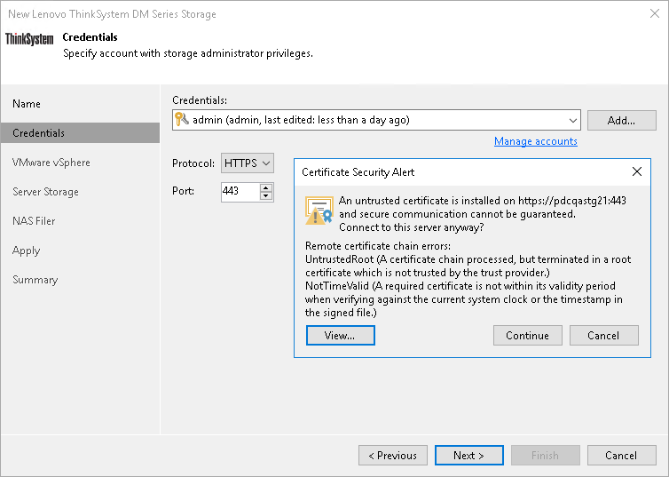 Step 3. Specify Credentials and Protocol Type