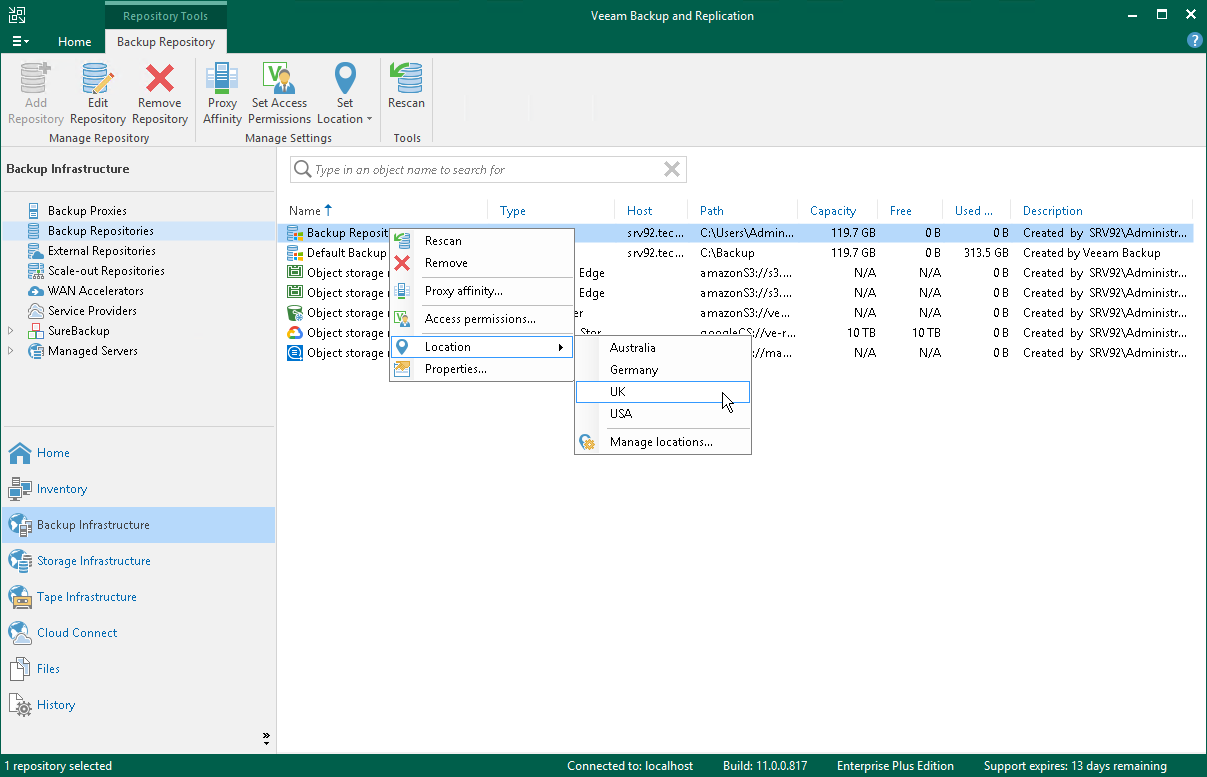 Creating and Assigning Locations to Infrastructure Objects