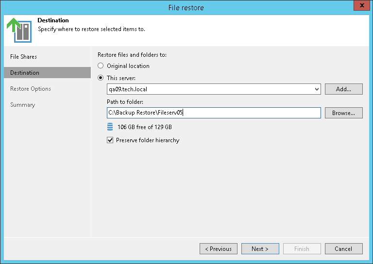 Step 3. Specify Destination for Data Restore