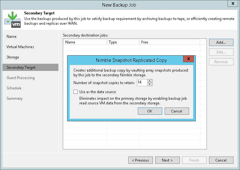 Configuring Backup Jobs with Storage Snapshot Retention