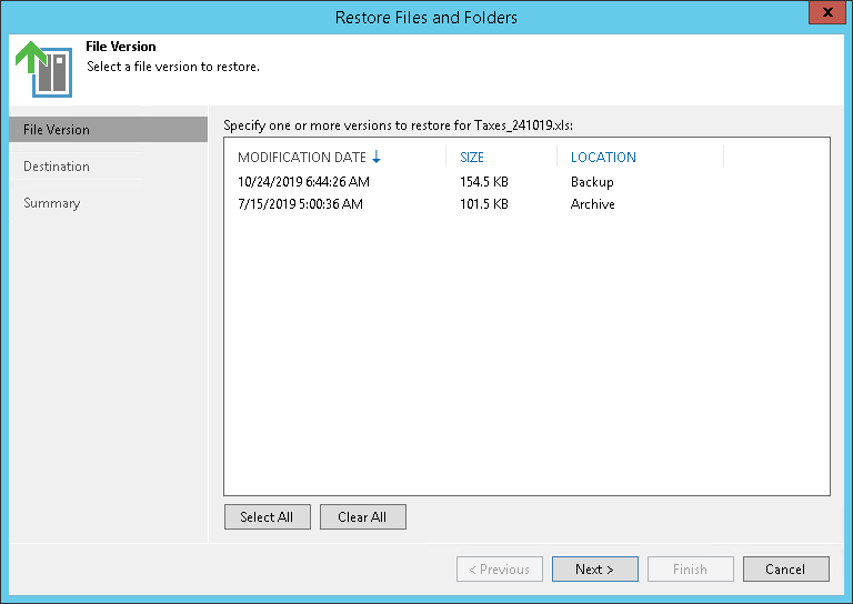 Select a File Version to Restore Step 6. Select File Version to Restore