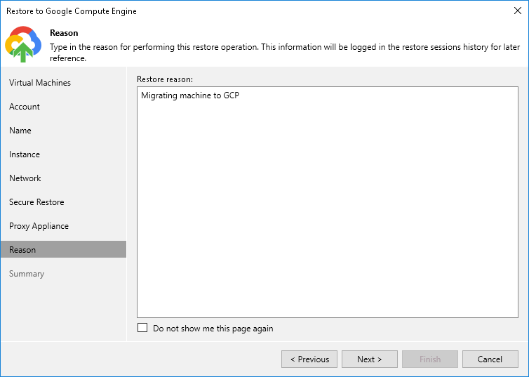 第 9 步指定还原原因
