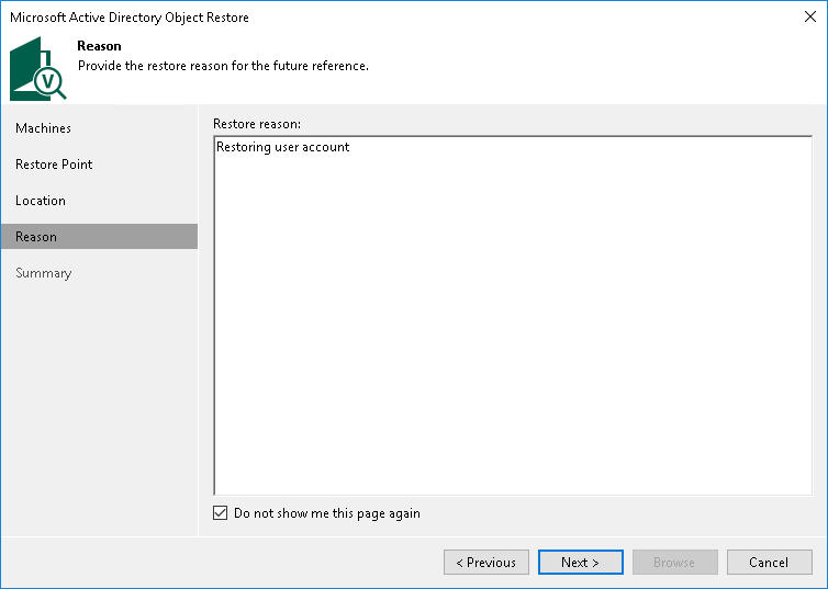 Step 5. Specify Restore Reason