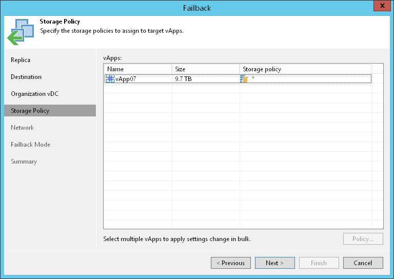 Step 6. Specify Storage Policy