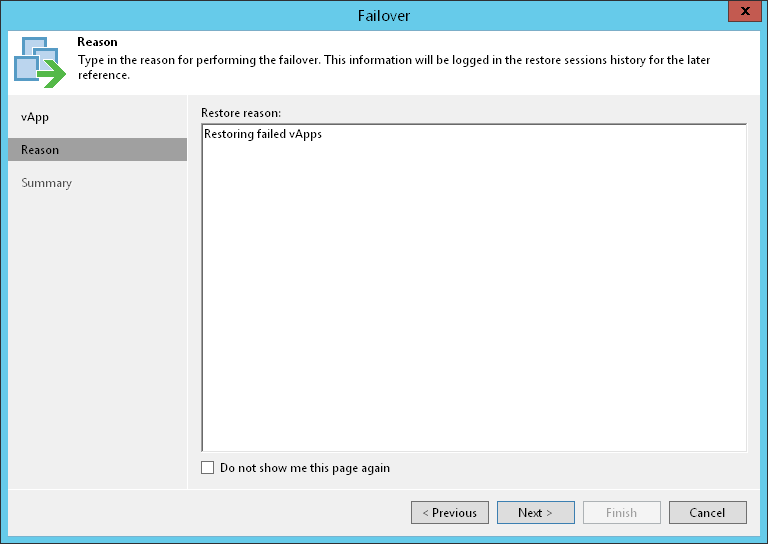 Step 4. Specify Failover Reason