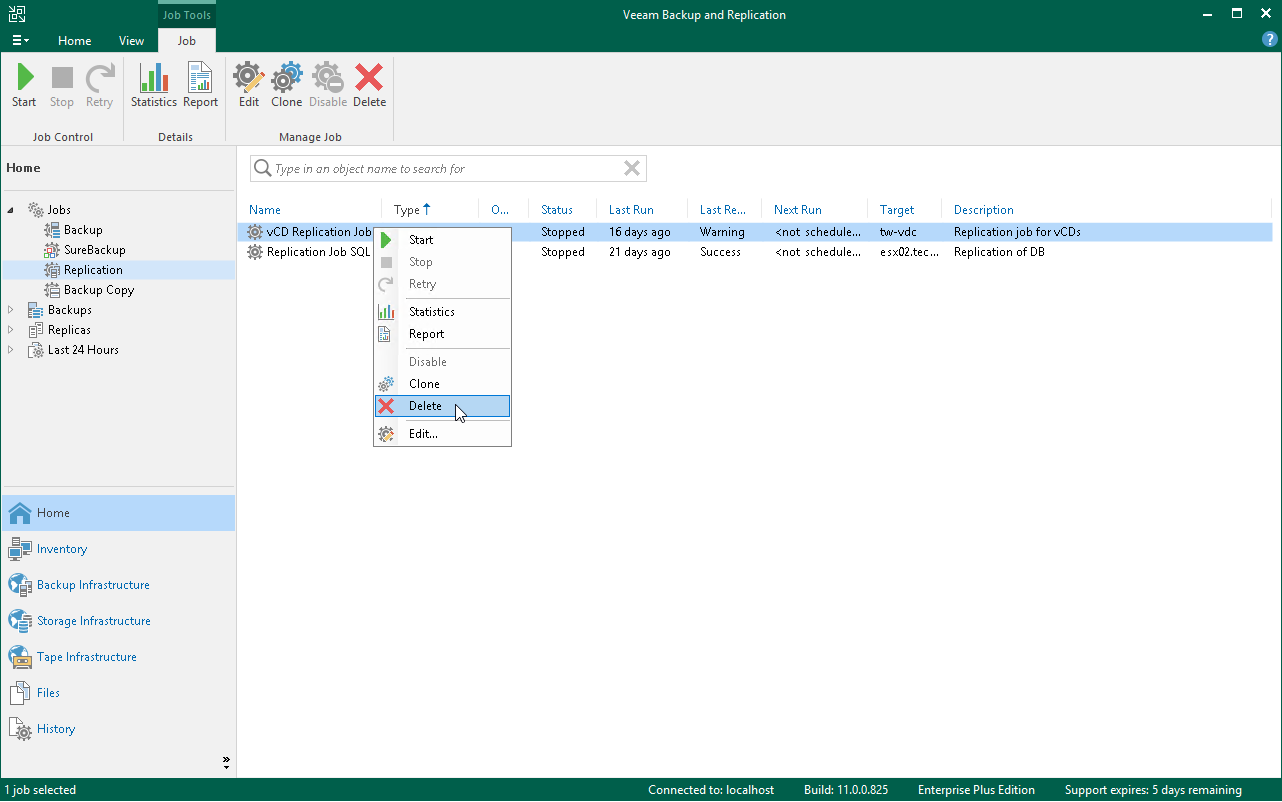 vCD Replication Job Delete