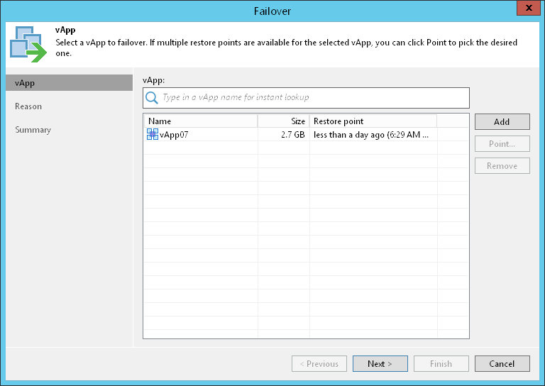 Step 2. Select vApps to Fail Over