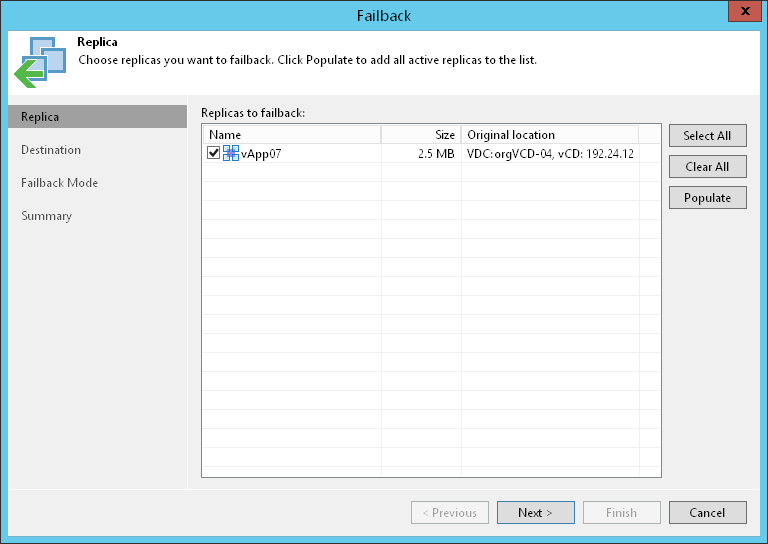 Step 2. Select vApps to Fail Back