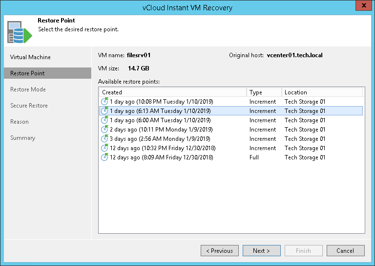 Step 2. Select Restore Point 