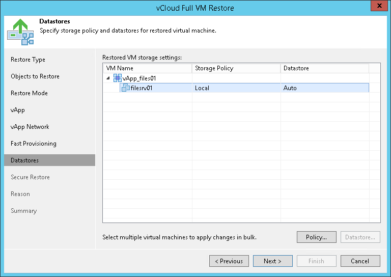 Step 8. Select Storage Policy and Datastores