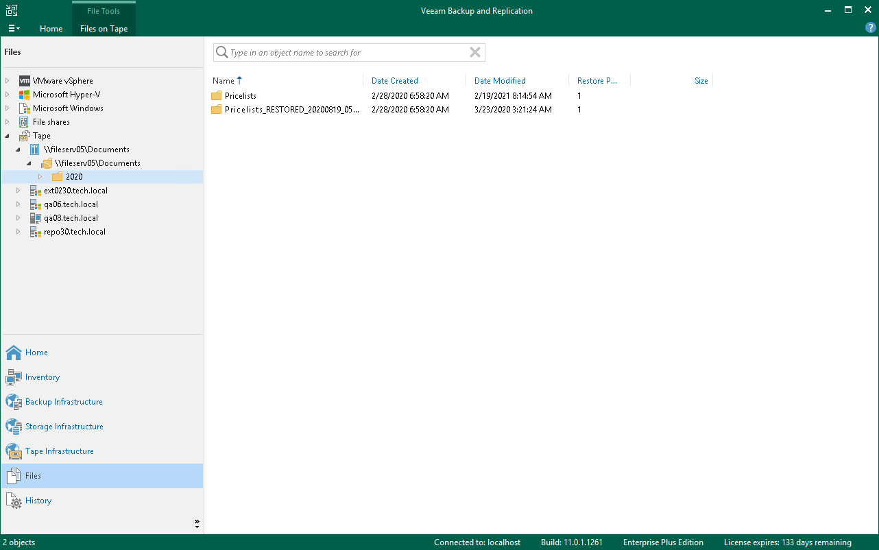 Viewing Files on Tape