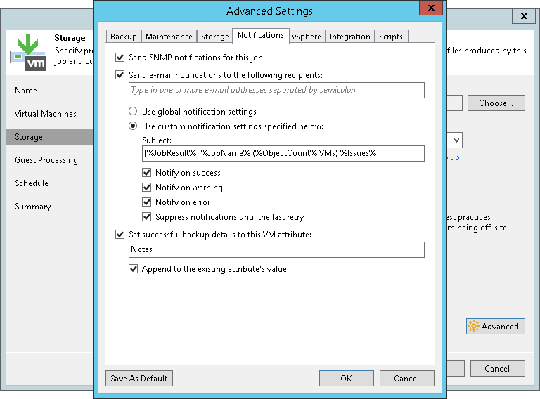 Configuring SNMP Settings for Jobs