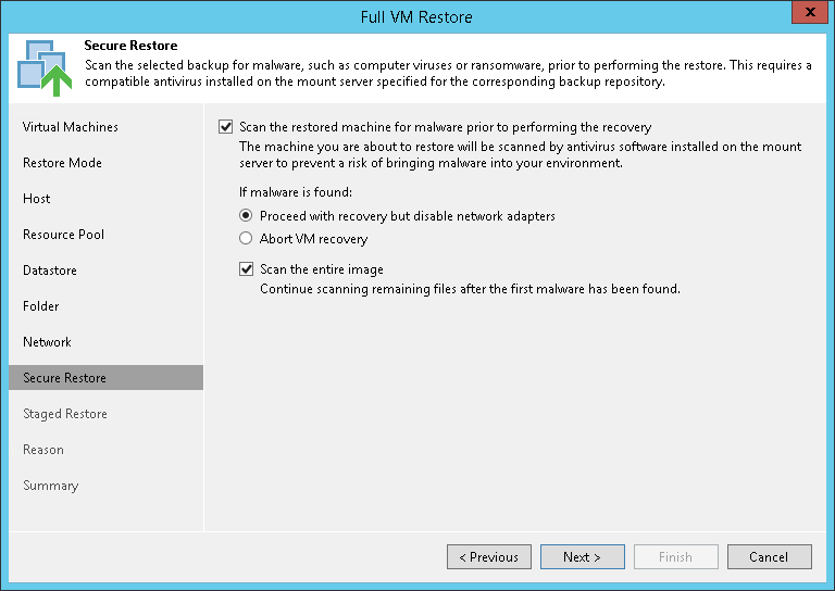 第 10 步指定安全还原设置