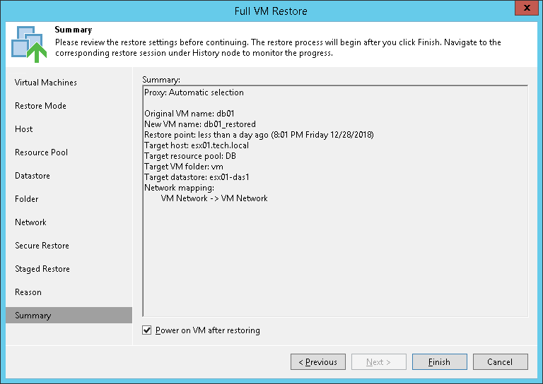 第 13 步验证还原设置