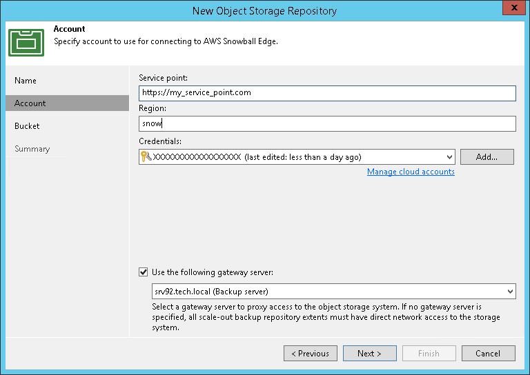 Step 2. Specify Object Storage Account