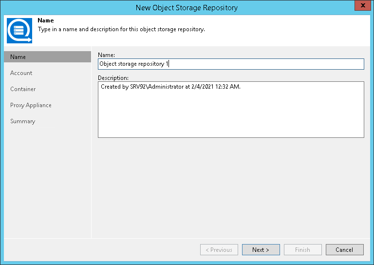 Step 1. Specify Object Storage Name 
