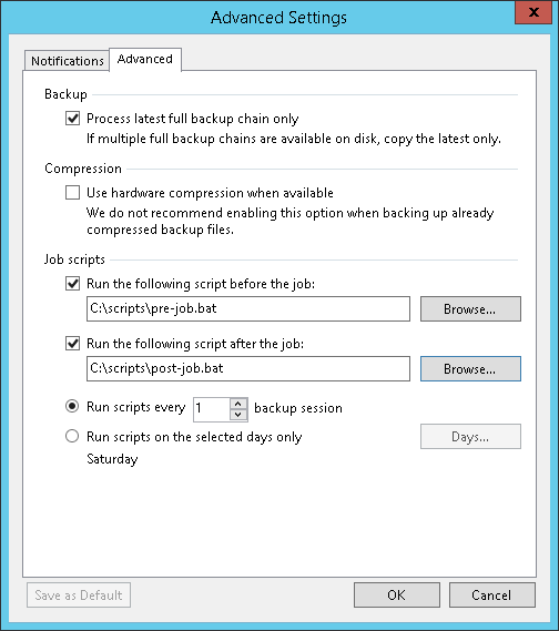 Advanced Settings for Backup to Tape Job