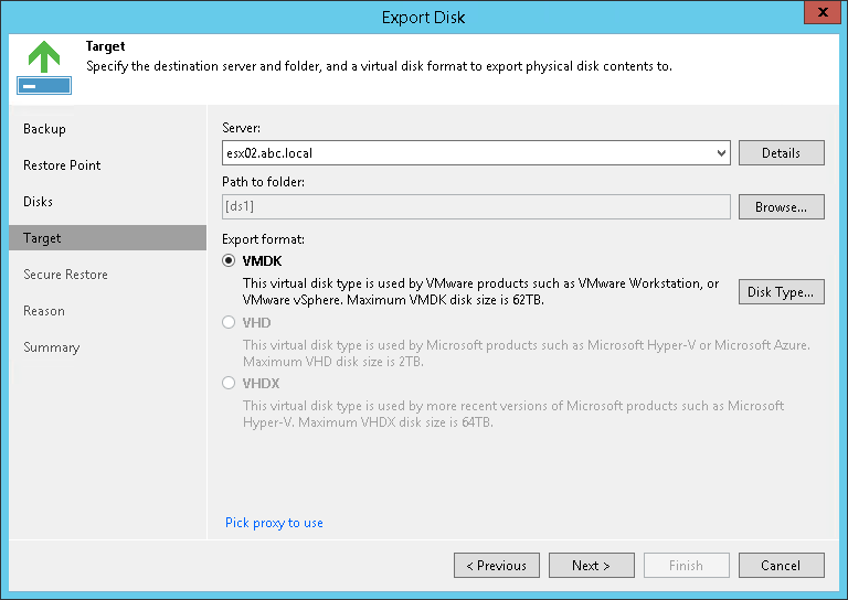 Step 5. Select Destination and Disk Format