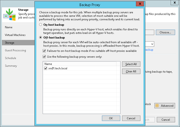 Assigning Off-Host Backup Proxies to Jobs