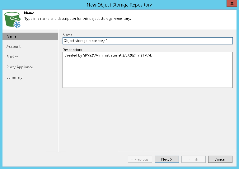 Step 1. Specify Object Storage Name