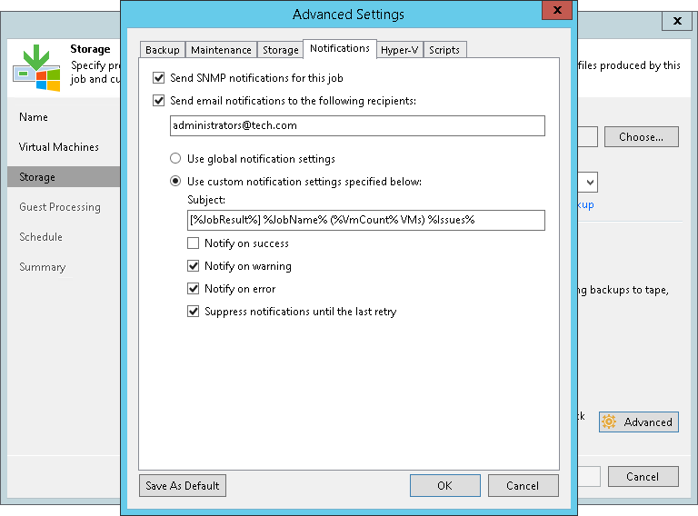 Configuring SNMP Settings for Jobs