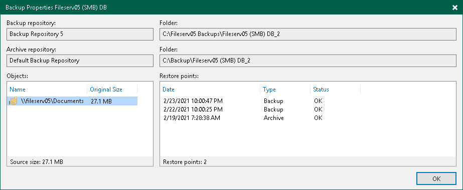 Viewing File Share Backup Properties