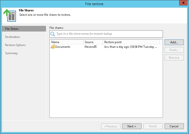 Step 2. Select File Share to Restore