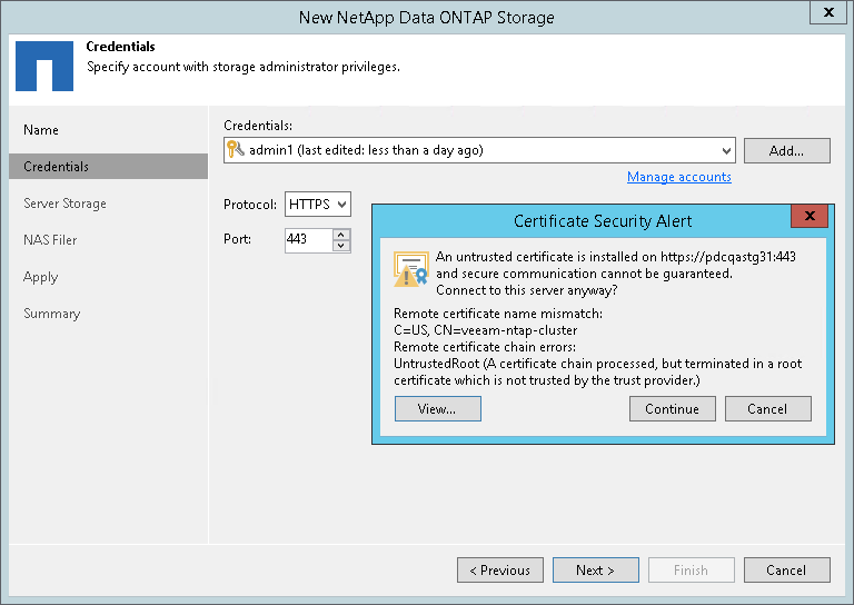 Step 3. Specify Credentials and Protocol Type