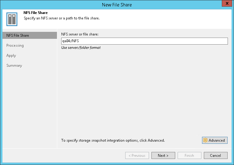 Step 2. Specify Path to NFS File Share