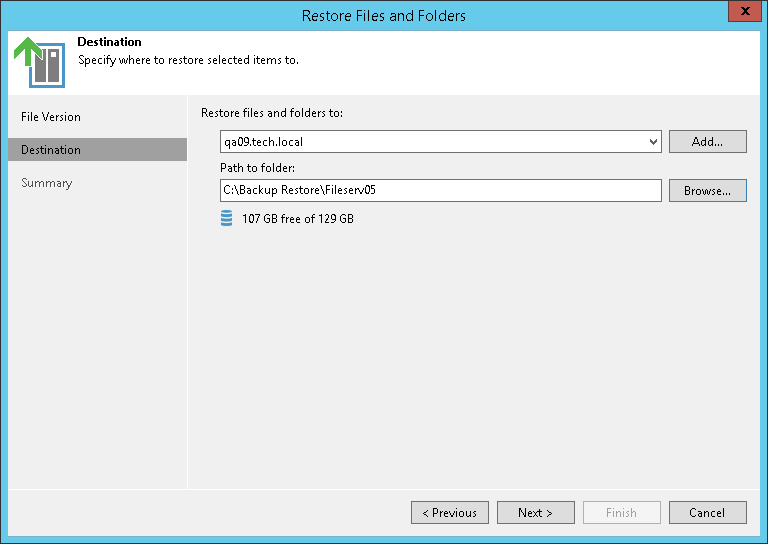 Step 7. Specify Destination for File Restore