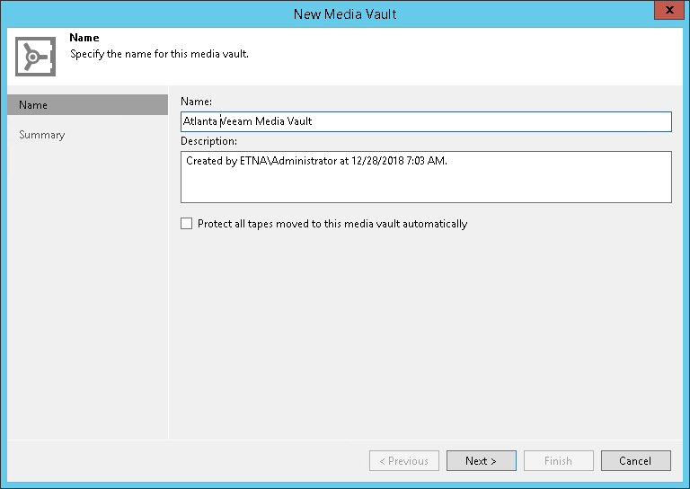 Step 2. Specify Media Vault Name
