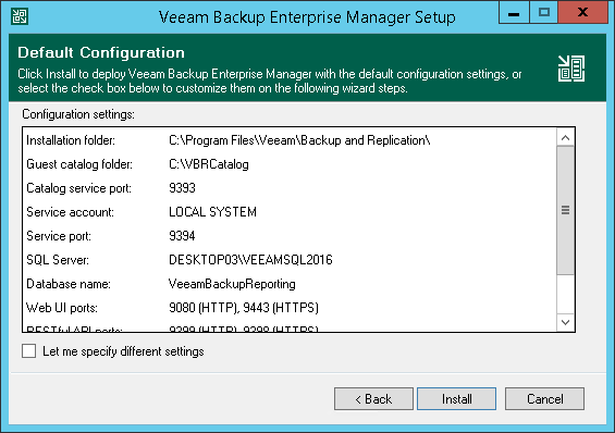 安装 Veeam Backup Enterprise Manager