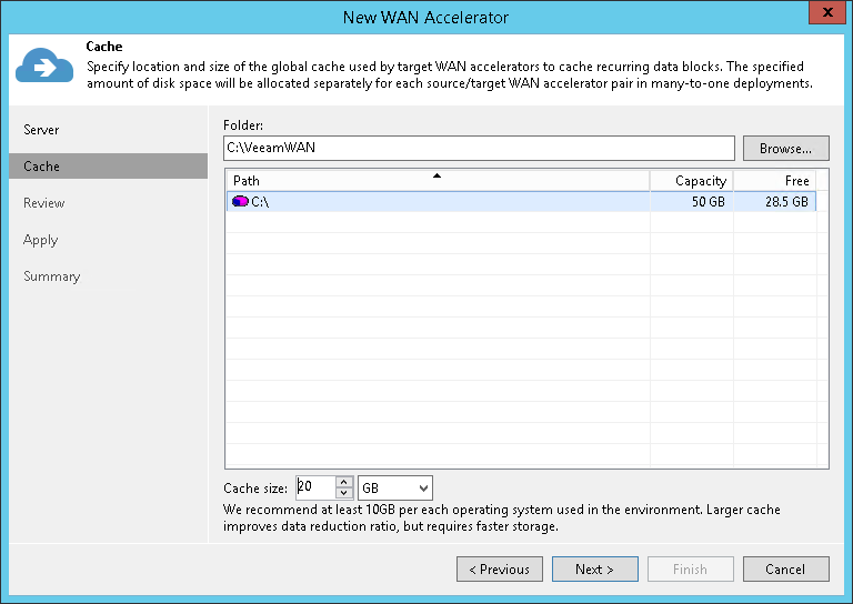 Step 3. Define Cache Location and Size