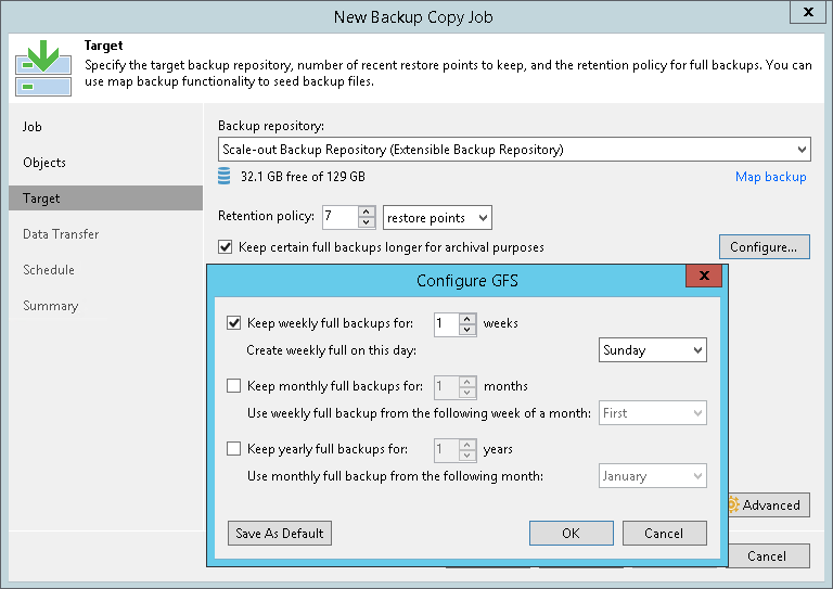 Step 7. Specify Target Repository and Retention Settings