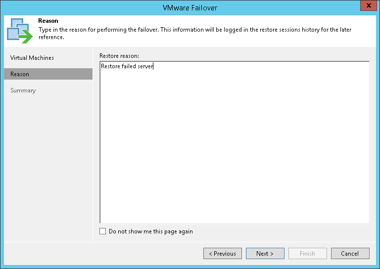 Step 4. Specify Failover Reason