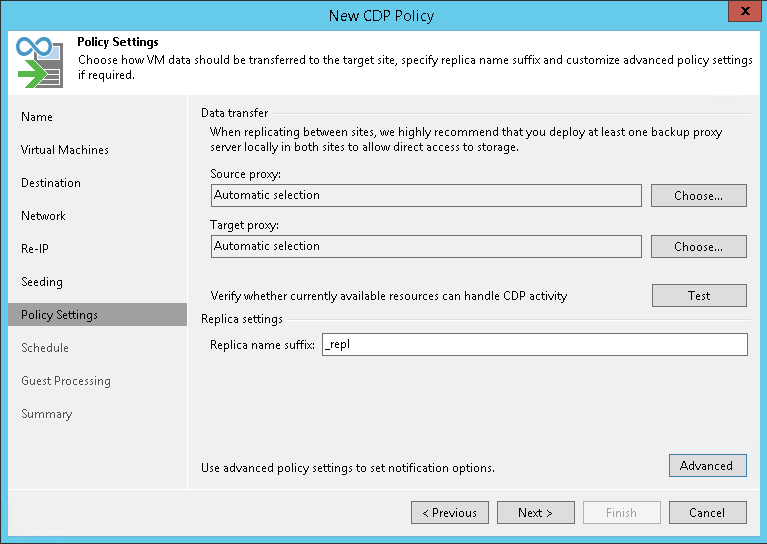 Step 10. Specify Data Transfer and Replica Settings