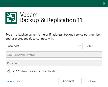 Logging in to Veeam Backup & Replication